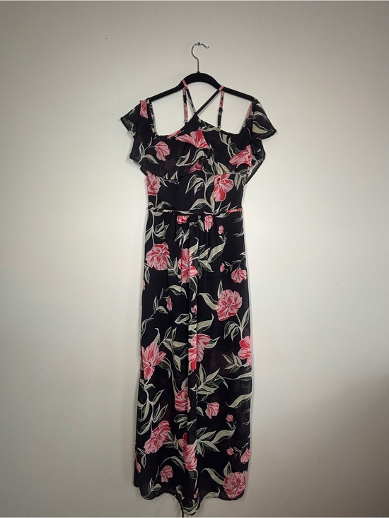 Japna Dresses & Skirts - Japna Black Maxi Dress with Pink Floral Print